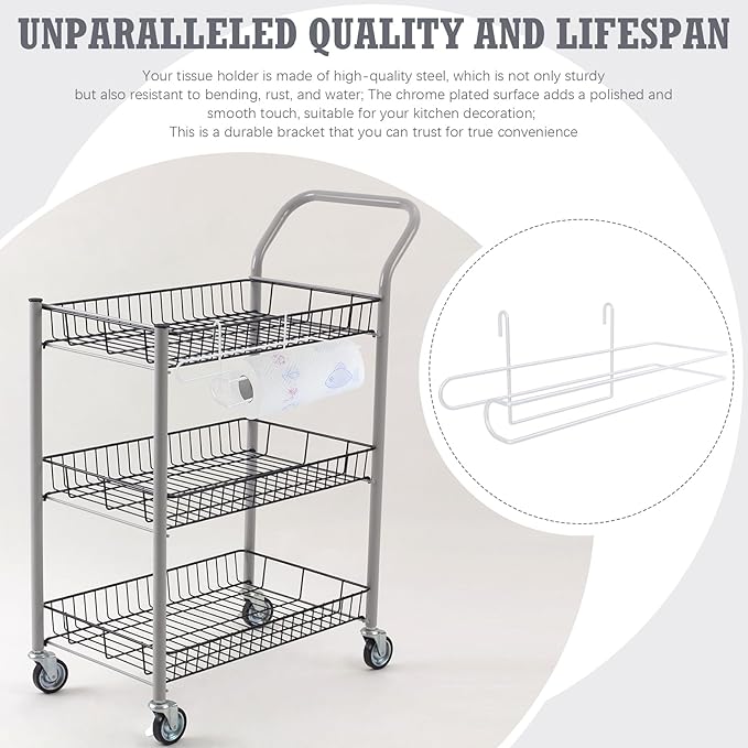 CroBlissful Paper Towel Holder for Wire Shelving 5'' D x 12'' W x 4.5'' H Hanging Paper Towel Holder Wire Shelf Accessories for Camp Dorm Laundry Room Stove Kitchen (White)