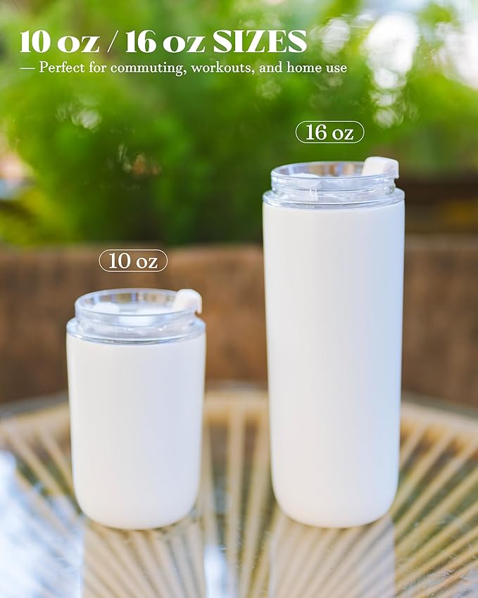 10 oz Insulated Coffee Tumblers, Travel Coffee Tumblers with Straw, Double-Wall Stainless Steel Tumbler, Leak Proof Tumbler, Reusable Cups with Lids for lced and Hot Drinks (Cream)