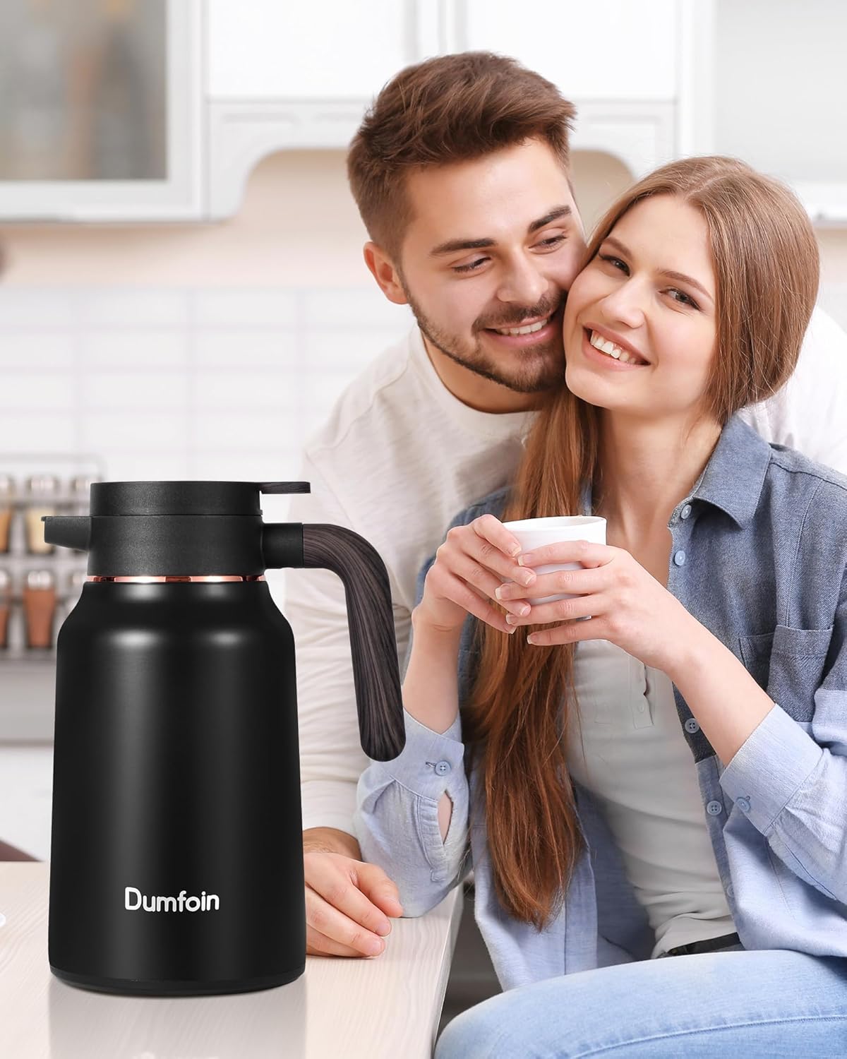 Carafes for Hot Liquids 51 oz - 12 Hour Stainless Steel Thermal Coffee Carafe-Insulated Coffee Carafes For Keeping Hot/Cold Coffee, Tea, Water, 1.5 Liter Beverage Dispenser(Black/Gold)