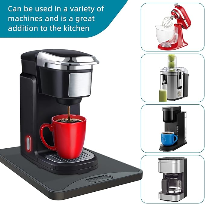 ARGOMAX Appliance Rolling Tray, Coffee Maker Slider, coffee pull out tray, sliding coffee maker tray, Suitable for coffee machines, air fryers and other appliances (Black-Metal)