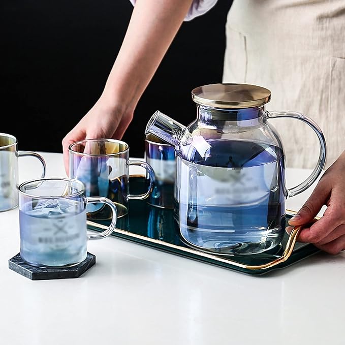 Pitcher Glass Pitcher with Spiral Filter High Temperature Resistant Kettle with Lid Large Capacity Teapot with Anti-scald Handle Hot/Cold Water Carafe (Size : CH)