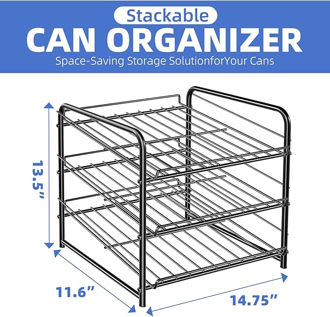 Simple Trending Can Rack Organizer, Stackable Can Storage Dispenser Holds up to 36 Cans for Kitchen Cabinet or Pantry, Black