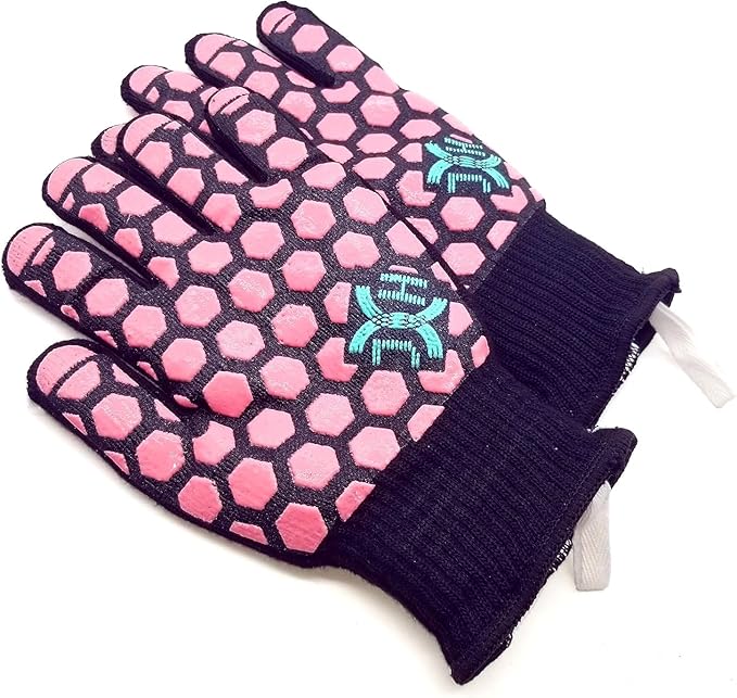 J H Heat Resistant Oven Glove:EN407 Certified 932 °F, 2 Layers Silicone Coating, Oven Mitts for Cooking,Kitchen,Fireplace, Grilling,1Pair (Black Shell with Coral, Women Fits All)