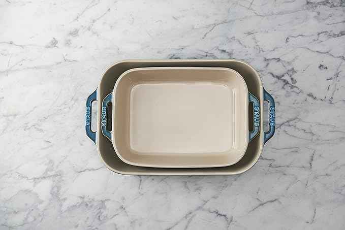 Staub Ceramic Rectangular Baking Dish Set, Casserole Dish, 2-Piece, Rustic Turquoise