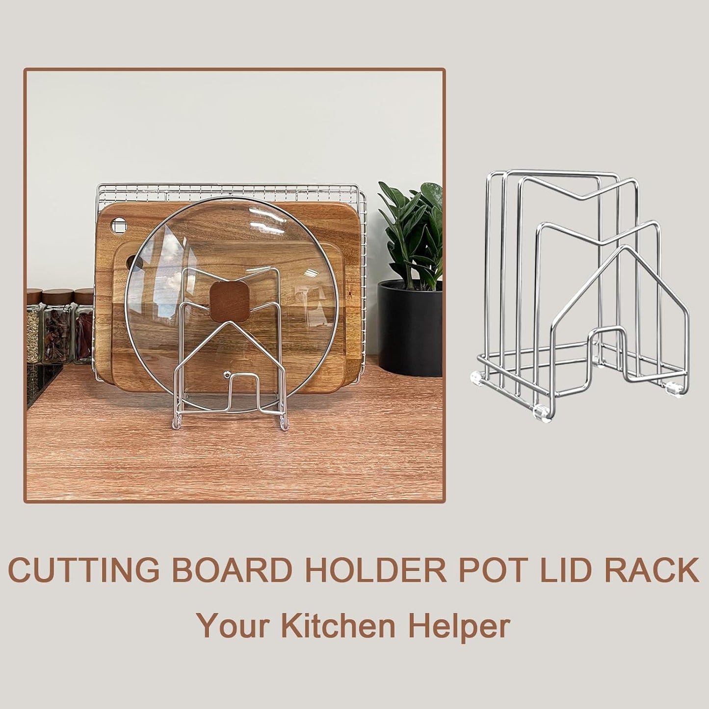 Pot Lid Organizer Cutting Board Holder Inside Cabinet 304 Stainless Steel Pots and Pan Organizer Under Cabinet Pot Cover Cookie Sheet Bakeware Serving Tray Cooling Rack Stand Kitchen Countertop