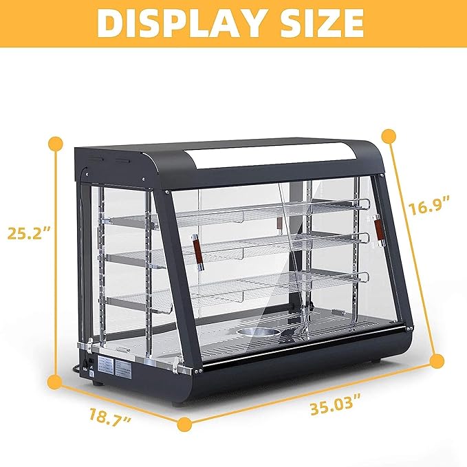Whalefall 35" Countertop Food Warmer,3-Tier Food Warmer Display Commercial, Warm for Food Pizza Warmer w/ 3D Heating with Stainless Frame Sliding Glass Doors Pastry Display Case for Buffet Restaurant