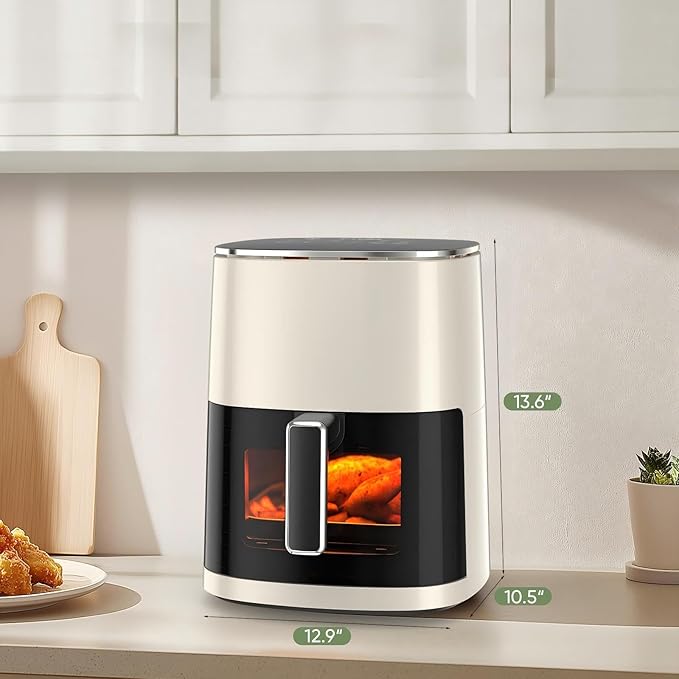 Air Fryer, 6QT Square Airfryer with Visual Window, 400°F Fast Heating Air Fryers Oven with Timer, Auto-Off, Non Toxic & Non Stick, Multiple 12 Modes for Roast, Bake, Dehydrate, Fry, Reheat
