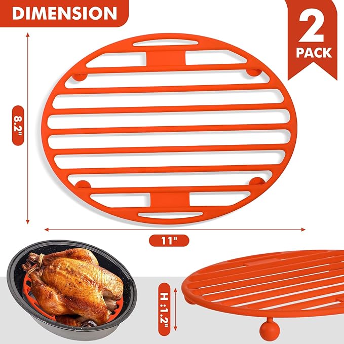 Webake 11x8 Inches Roasting Rack for Quarter & Half Sheet Pan, Silicone Oval Kitchen Rack for Roasting Pan Set of 2