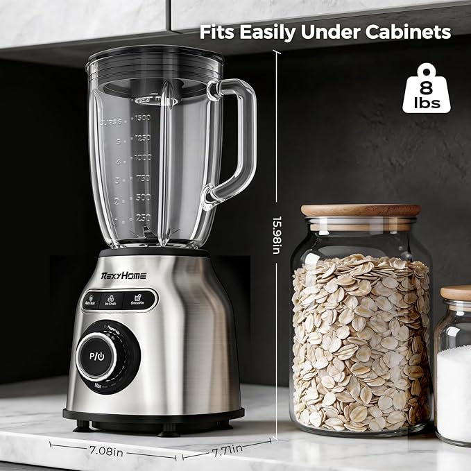 Blender with 3 Programs, 1000W Heavy-Duty Countertop Blenders for Kitchen, 59 Oz Glass Jar, Auto Clean 8-Speeds & Pulse Function Blender for Smoothies, Shakes, Ice Crushing & Frozen Fruit
