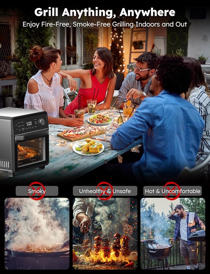Nuwave Plug-In Grill Air Fryer Oven Combo w/Sheath Heaters, Authentic Char Flavor, 2024 New Convection System, 2X More Even, 100 Presets, Smarter Probe, 50-550°F, Stainless Steel