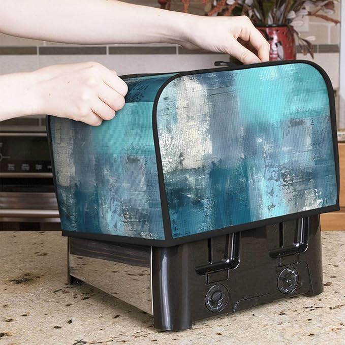 Toaster Cover 4 Slice Teal Turquoise Art Texture Waterproof Appliance Cover with Hang Loop Bread Baker Toaster Cover for Kitchen