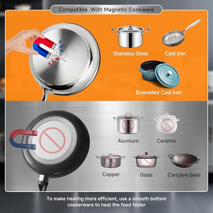AMZCHEF Commercial Induction Cooktop, 1800W Countertop Burner with 18 Power&Temperature Setting, Double IGBT, Timer, Safety Function, Stainless steel Electric Hot Plate for Restaurant, Kitchen, Hotel
