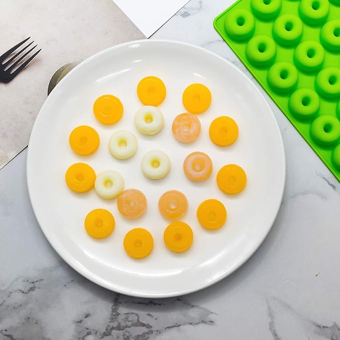 WARM TIME Gummy Bear Candy Molds Silicone, Mini Gummy Molds with 2 Droppers, Food Grade Non-Stick Silicone Molds Including Heart, Dinosaur, Bear, and Donut, Set of 4
