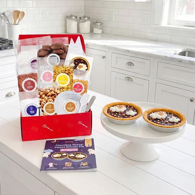 Baketivity Counting Sheep Sweet Dream Pie Kids Baking Kit – Chocolate Dessert Baking Set, Steam Cooking Activity For Kids, Cookie Mix Style, Kosher, Makes Two Mini Pies