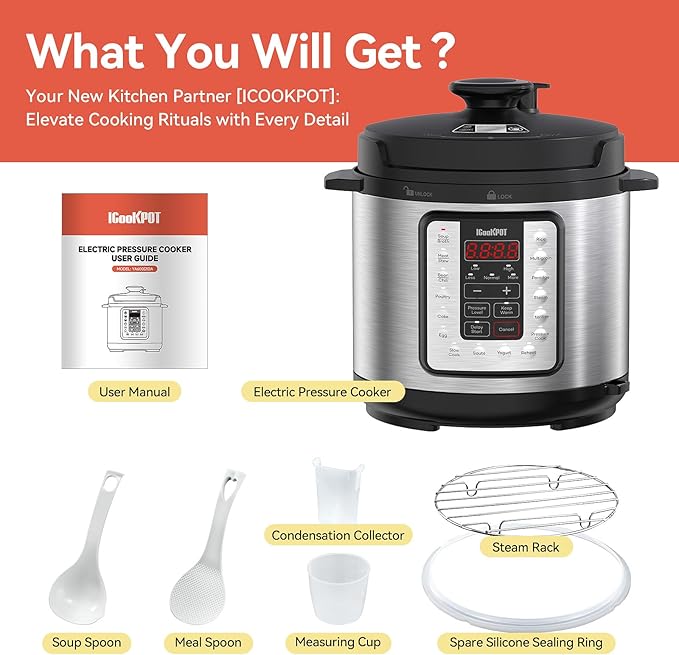 16-in-1 Electric Pressure Cooker, Slow Cook, Rice Maker, Steamer, Yogurt, Warmer & Sterilizer, Programmable with Automatic Keep Warm, 6-Quart Stainless Steel