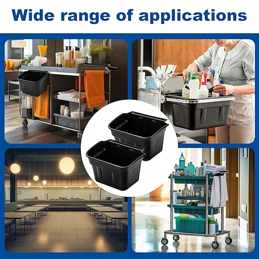 Gisafai 2 Pack 5 Gallon Under Cabinet Trash Can, Heavy Duty Plastic Hanging Garbage Bin, 17 x 12 x 8 Inch Black Waste Basket for Service Cart, Utility Cart, Kitchen Cleaning Multi Functional Trolley