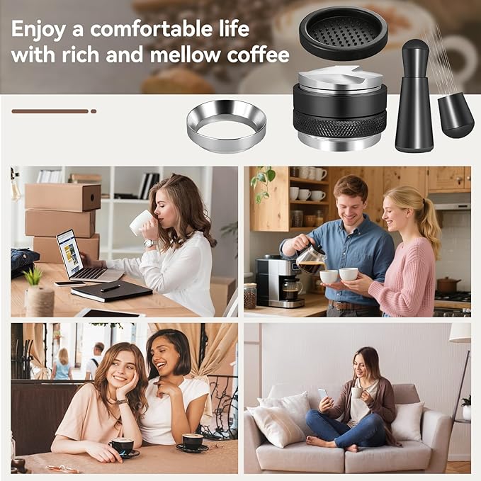 53mm Espresso Accessories Kit, 2-in-1 Distributor & Tamper, Tamper Mat, WDT Tool & Magnetic Dosing Funnel, Compatible with Delonghi & All 53mm Espresso Machines/Portafilters