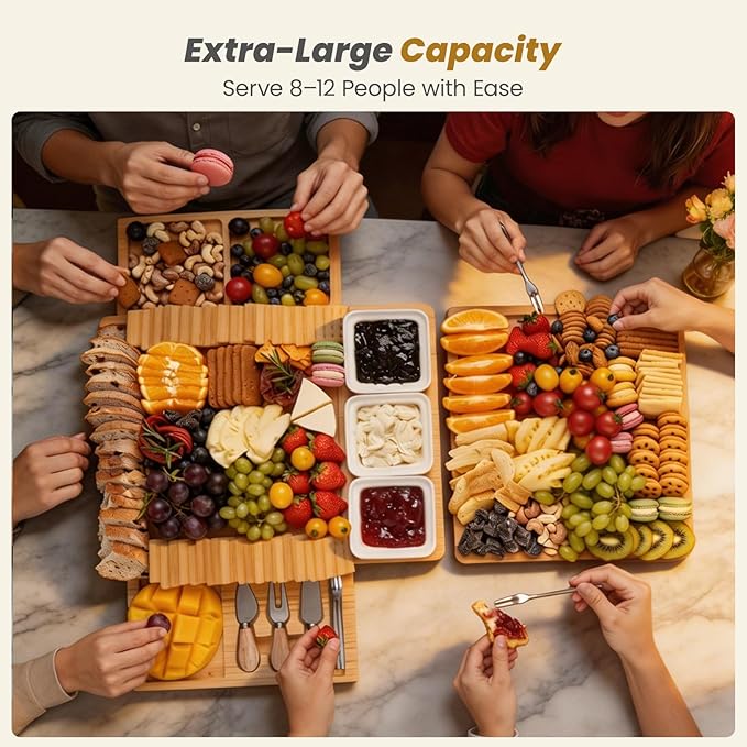 Charcuterie Board with Lid and Double-Drawer Charcuterie Board Set