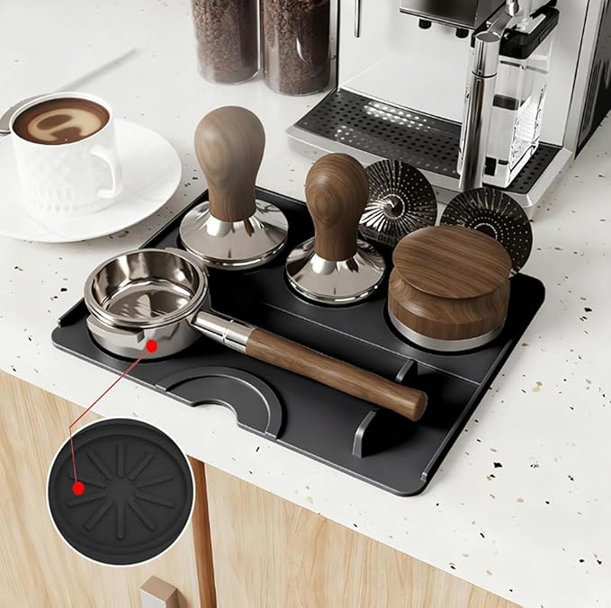 Espresso Tamping Mat, Tamper Mat for Espresso Machine Accessories, Food Grade Silicone, 9.84''x7.87'' Non-Slip, Waterproof, Heat Resistant and Easy to Clean - Black