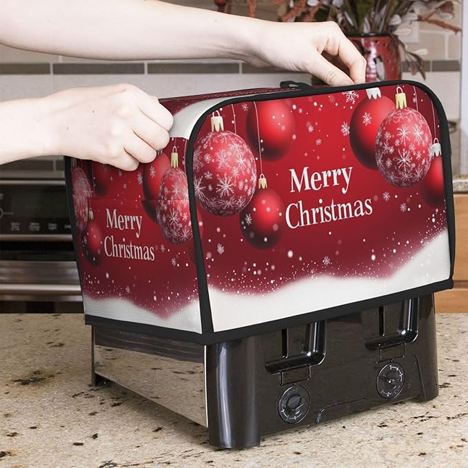 Toaster Cover 2 Slice Red Ball Christmas Pattern Kitchen Small Appliance Covers with Pockets Dust and Fingerprint Protection