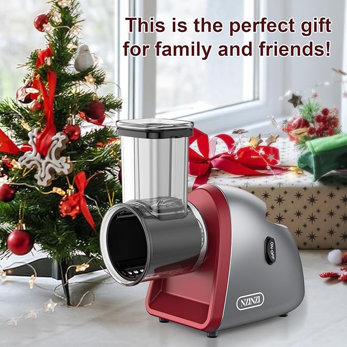 Electric Cheese Grater with 6 Different Shapes of Blades for Home Kitchen Use,250W Salad Shooter Electric Slicer for Vegetables,Fruits,Cheeses,Gray