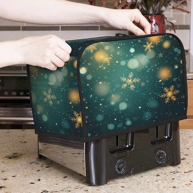 Toaster Cover 2 Slice Snowflake Green Christmas New Year Kitchen Small Appliance Covers with Pockets Dust and Fingerprint Protection