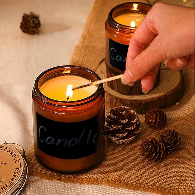 8oz Amber Candle Jars Set of 12,Round Glass Jar with Black Lids,Empty 250ml Glass Candle Making Jar Bulk Thick Small Food Storage Jars for Spice,Candy,Powder