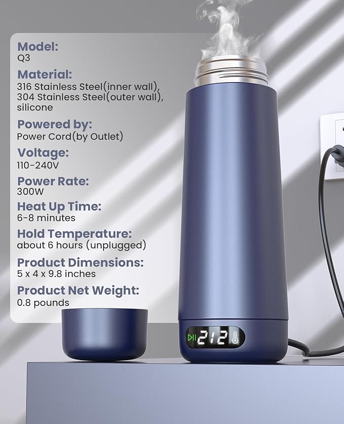 Travel Kettle, Dual Voltage Portable Electric Kettle 110V-220V-240V Smart Small Water Boiler 370ML for Tea & Coffee, 316 Stainless Steel, 6 Temperature Control and LCD Display, for Global Use