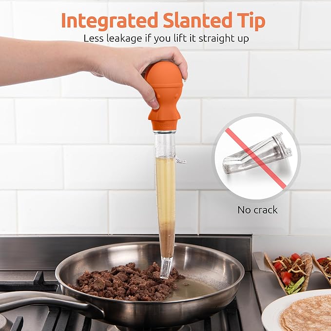 U-Taste 18/8 Stainless Steel Measuring Cups and Spoons Set of 10 Piece, Upgraded Thickness Handle and 1.5oz Heat Resistant Angled Turkey Baster with Cleaning Brush for Cooking Basting (Orange)
