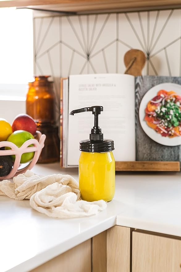 Jarmazing Products Mason Jar Syrup Dispenser - Set of 2 – 16 oz Smooth Jars with Rust-Proof, Leak-Proof, Food Grade Pumps for Honey, Syrups, Condiments, Salad Dressings and More
