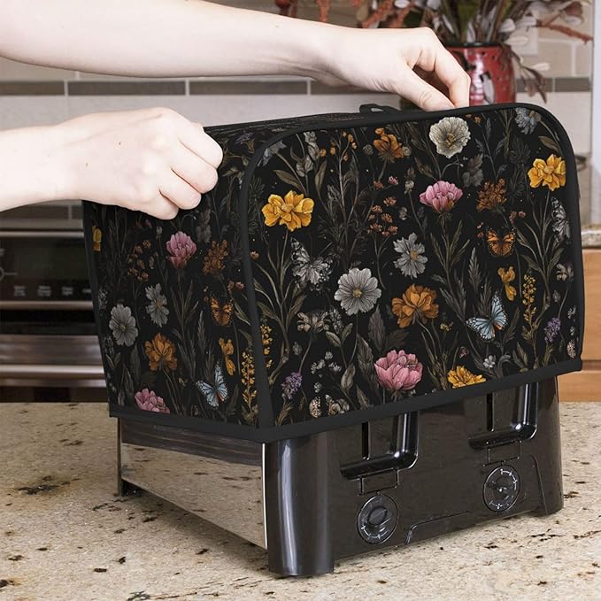 Toaster Cover 2 Slice Flower Butterfly Boho Botanical Kitchen Small Appliance Covers with Pockets Dust and Fingerprint Protection