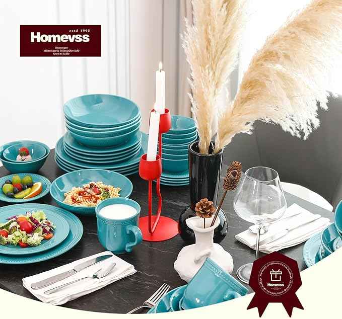 Pearl Dots Stoneware Dinnerware Set (20pc Set, Turquoise)