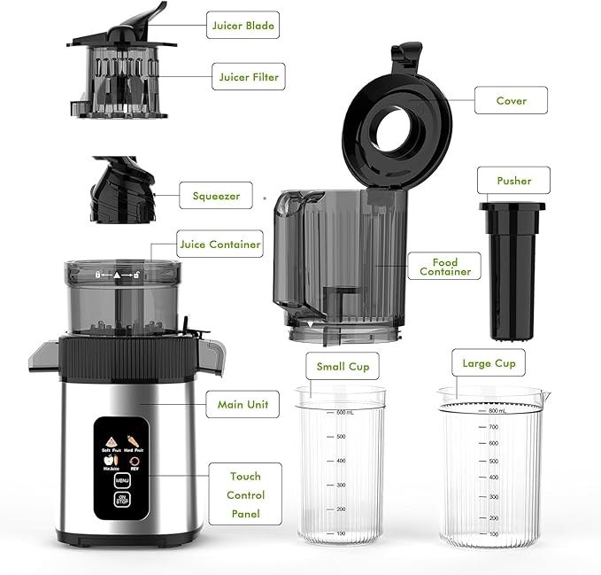Electactic Slow Juicer Machine with 300W Pure Copper Motor, 4.35-Inch Wide Chute & Reverse Function, Stainless Steel Juicer for Family Daily Use