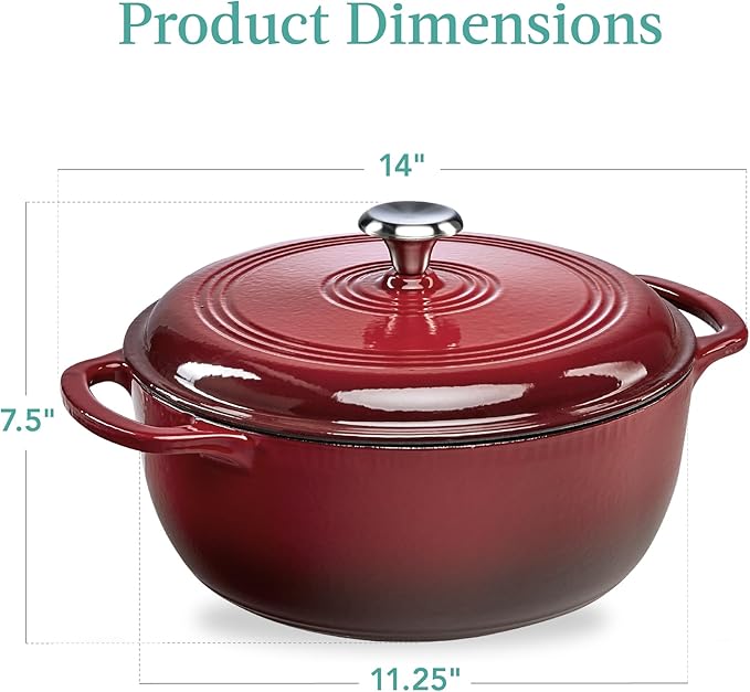 Best Choice Products 6 Quart Enamel Cast-Iron Round Dutch Oven, Family Style Heavy-Duty Pre-Seasoned Cookware for Home, Kitchen, Dining Room, Oven Safe w/Lid, Dual Handles - Red
