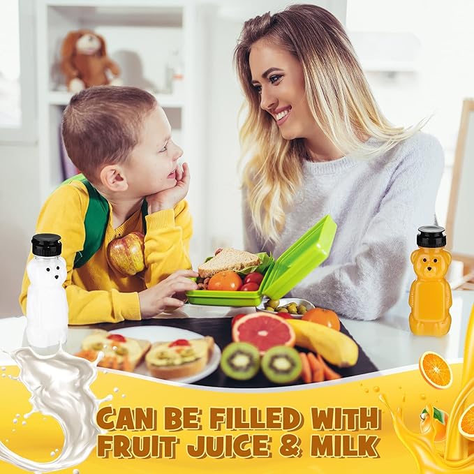 Thenshop 36 Pcs 8 oz Honey Jar Plastic Empty Honey Bear Bottle Honey Dispenser Clear Transparent Honey Containers Bear Cup Honey Squeeze Bottle with Flip Top Lid for Storing Dispensing (Black Lid)