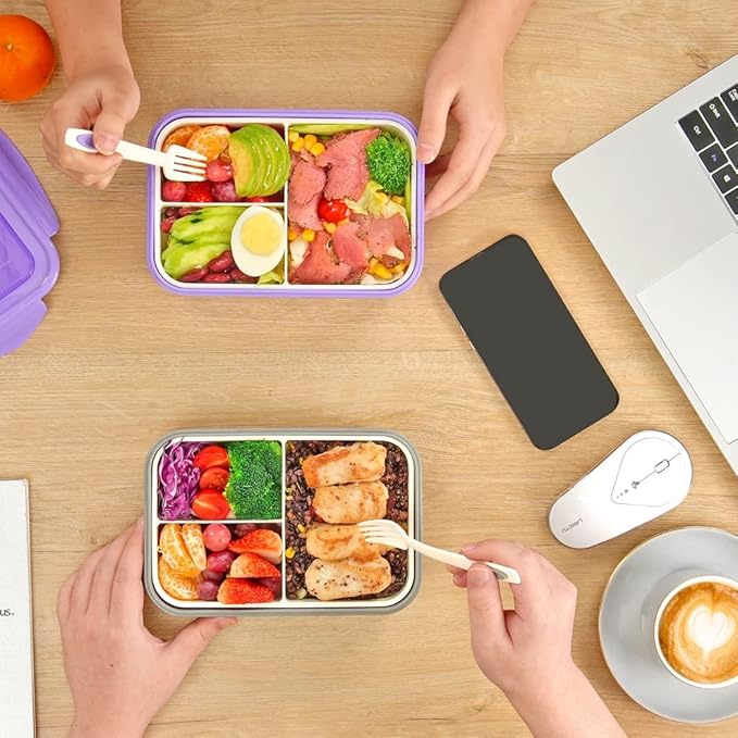 Bento Boxes for Adults - 1100 ML Bento Lunch Box Container For Kids With Spoon & Fork - Durable Perfect Size for On-the-Go Meal, BPA-Free and Food-Safe Materials(Grey)