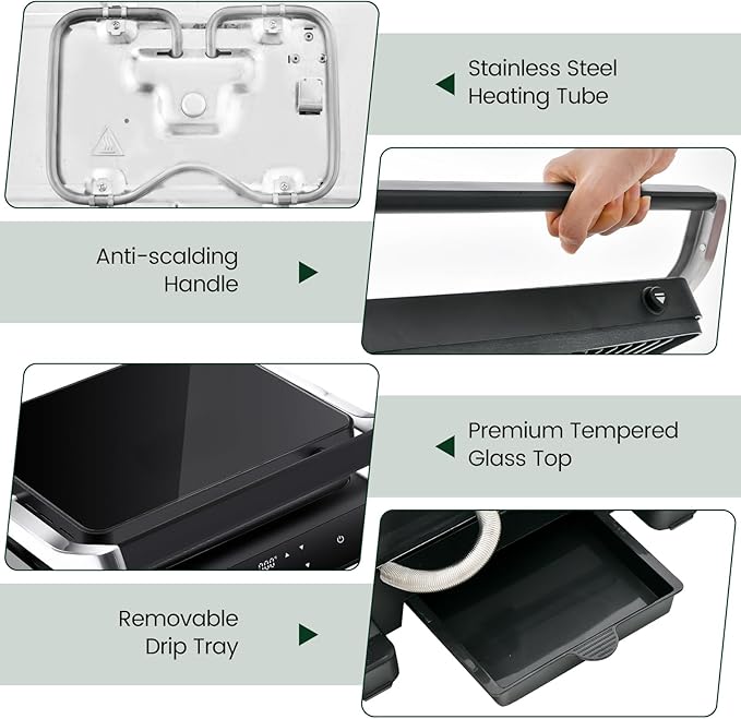 KOTEK Panini Press Sandwich Maker, 1200W 4 Slice Sandwich Toaster, Removable Drip Tray & Non-Stick Coated Plates, Open 180°, 3-In-1 Electric Indoor Grill w/5 Auto Modes, Temperature Control & Timer