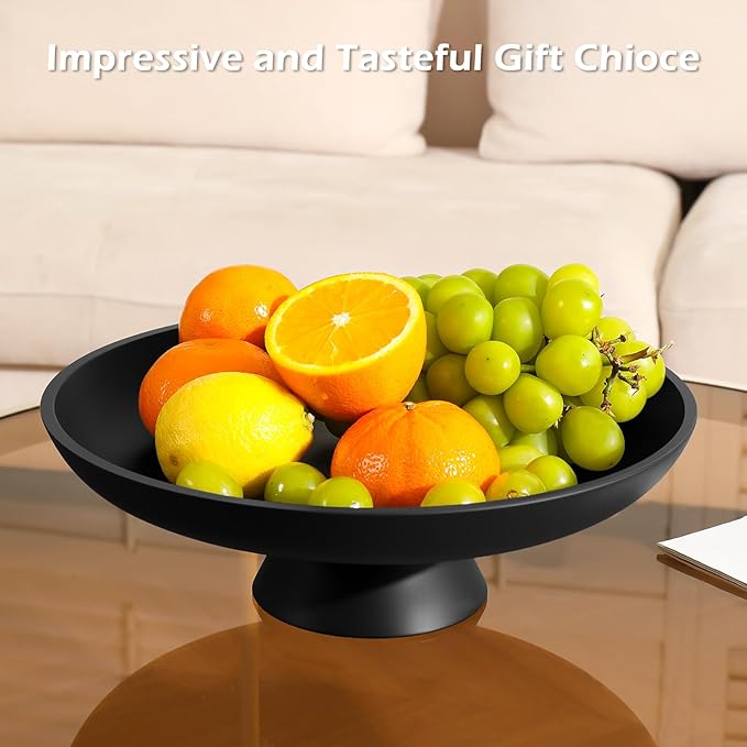 Large Decorative Bowl for Home Decor, Large Fruit Bowl for Kitchen Counter, Key Bowl for Entryway Table (Black, Pedestal)