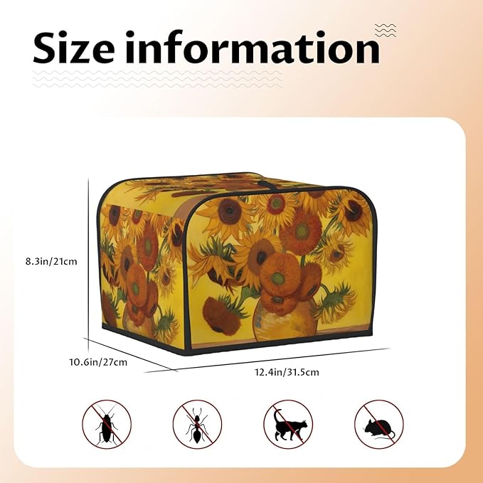 Sunflowers Painting Covers for Toasters 4 Slice,Cute Funny Bread Machine Cover with Handle,Washable Stain Resistant Kitchen Small Appliance Cover Dining Decor