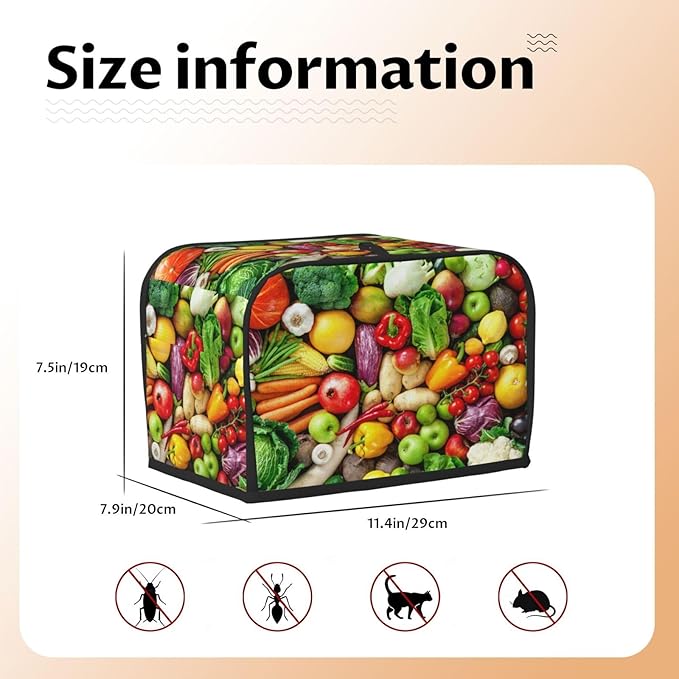 Vegetable Toaster Cover 2 Slice, Cute Country Bread Machine Cover, Washable Toaster Kitchen Small Appliance Cover Stain Resistant,with Top Handle