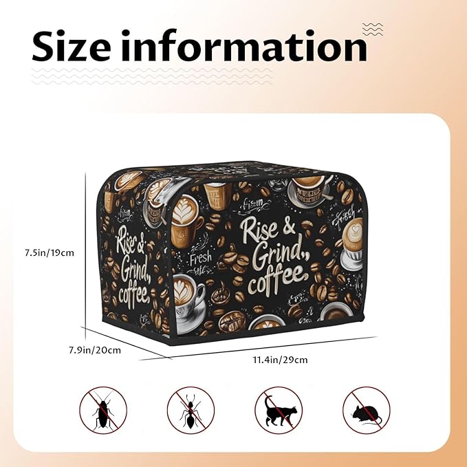 Coffee Theme Toaster Cover 2 Slice, Cute Country Bread Machine Cover, Washable Toaster Kitchen Small Appliance Cover Stain Resistant,with Top Handle