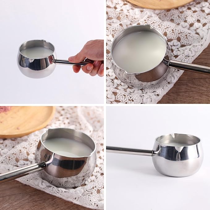 IMEEA Mini Butter Warmer Pot, 10oz/300ml Extra Small Milk Warmer, Small Saucepan with Long Handle, SUS304 Tri-Ply Stainless Steel