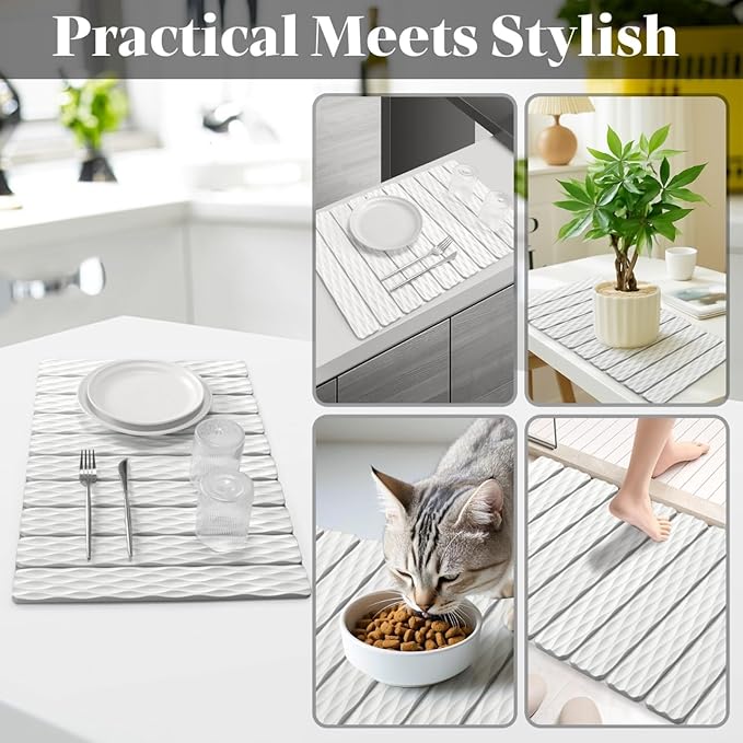 Large Stone Dish Drying Mats for Kitchen Counter, 24"×16" Wave-Pattern, Fast Drying Collapsible Dish Drying Mat, Eco-Friendly Absorbent Diatomaceous Earth Mats for Dishes Bottles, Match Countertop