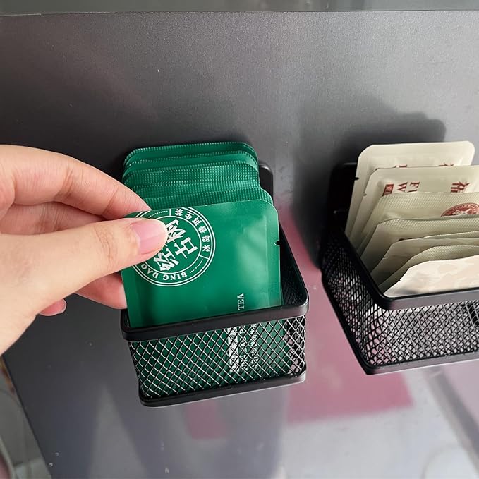 6 Pcs Magnetic Refrigerator Baskets, Metal Mesh Fridge Organizers, Space-Saving Kitchen Storage for Snacks, Condiments, Small Items