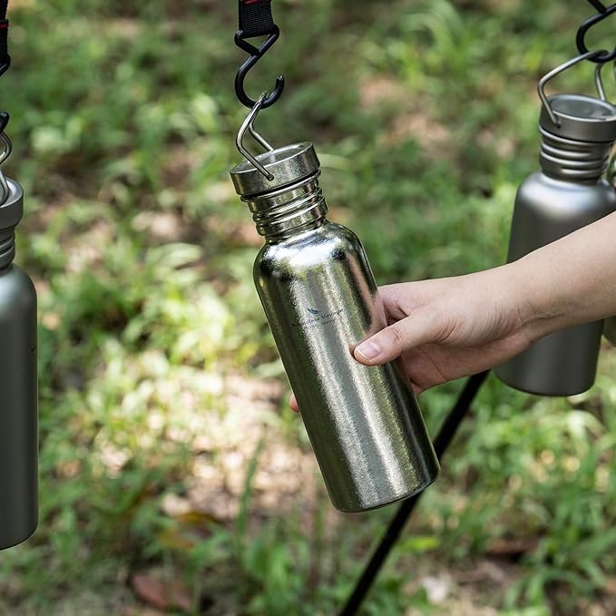 Boundless Voyage Titanium Water Bottle with Lid Wide Mouth Leak-Proof Reusable Sport Drinking Bottle for Camping Hiking Picnic Climbing Running Tea Coffee (600ml-glossy)