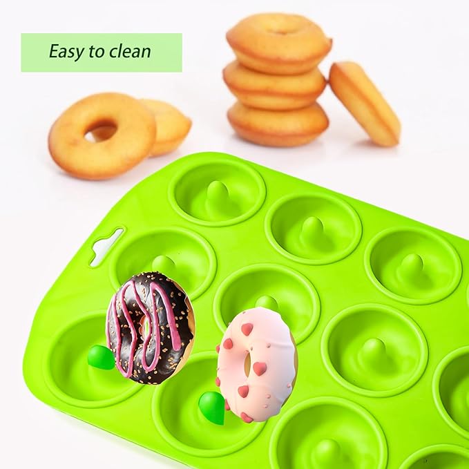 12 hole Silicone Donut Pan, Bite Size Silicone Donut Molds for baking, Mini Donut Mold Heat Resistant, Mini Donut Pan for baking Donuts, Muffin, Cake Biscuit Bagels, Non-stick Bottom, Dishwasher Safe
