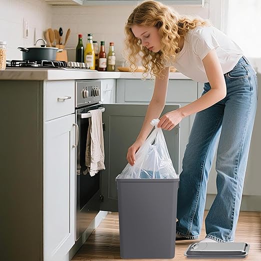 2-Pack 35 Quart Trash Can with Lid, 9.25 Gallon Recycle Waste Garbage Container for Kitchen Cabinet Pullouts, Plastic Bins for Home and Office, Gray