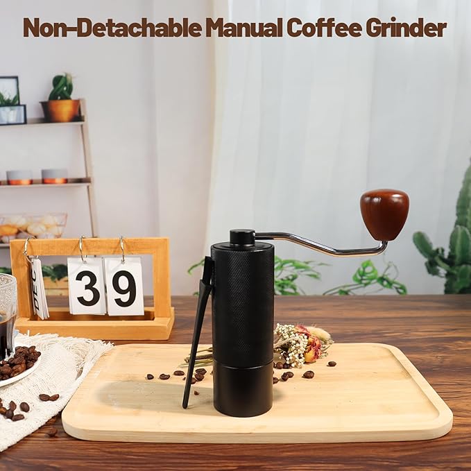 Manual Coffee Grinder Gift Box Non-Detachable Stainless Steel Conical Burr Aluminum Coffee Bean Grinder with 25 Grinding Settings Cleaning Brush Grindable Espresso Moka Pot for Camping Black
