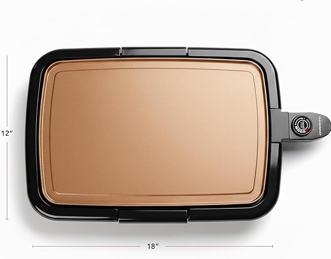 OVENTE Electric Griddle with 16 x 10 Inch Flat Non-Stick Cooking Surface, Removable and Adjustable Temperature Control, Indoor Grill for Instant Breakfast, Pancakes, Eggs or Burgers, Copper GD1610CO