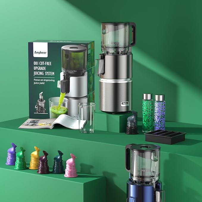 Anybear Cold Press Juicer with 4.9" Large Feed Chute, 350W Masticating Juicer Machines with Dual Slow-Squeezing Technology for Whole Fruits & Veggies with High Yield | BPA-Free Tritan (Grey)